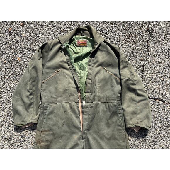 Vintage 80’s Walls Blizzard Pruf insulated coveralls Green thrashed faded Large - Picture 3 of 8